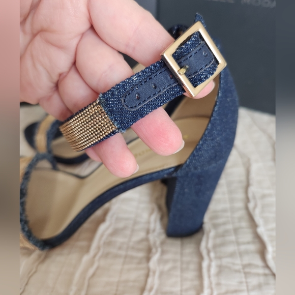Pelle Moda Women's Denim Blue Bonnie Heels with Bling Ankle Strap, Size 10 - Picture 6 of 9